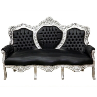 Canapé baroque royal en bois argenté et simili-cuir noir Oslo