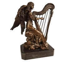 Statue en bronze ange à la harpe 23 cm