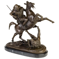 Statue en bronze cavalier arabe combattant un lion