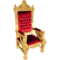 Fauteuil trône de père noël en acajou doré et velours rouge Windsor