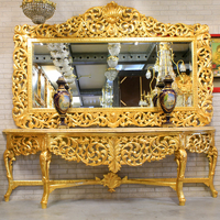 Console royale avec miroir style rococo en hêtre doré Balanzac