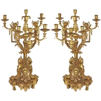 Paire de chandeliers style baroque Louis XV en bronze doré Boussac