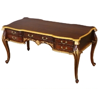 Bureau style Louis XV en acajou brun et doré Romagnes