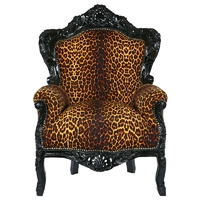 Trône royal en bois noir et tissu léopard Stockholm