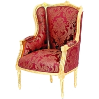 Bergère de style Louis XVI en hêtre doré et tissu rouge Turgot