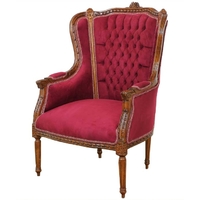 Bergère style Louis XVI en hêtre et velours rouge Turgot