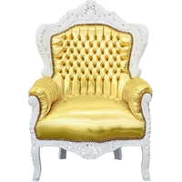 Fauteuil rococo en bois blanc et simili-cuir doré Stockholm