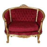 Canapé baroque style Louis XV en bois doré et velours rouge Boussac