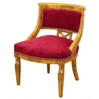 Chaise style Empire retour d'Egypte en loupe d'orme et velours rouge Iéna