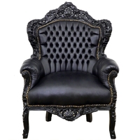 Fauteuil baroque royal en bois simili-cuir noir Stockholm