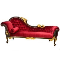 Méridienne style Napoléon III en acajou et velours rouge Jossigny
