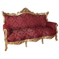 Canapé baroque royal 3 place en bois doré et tissu rouge Hambourg