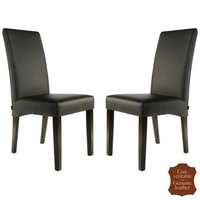Lot de 2 chaises en cuir véritable noir Florence