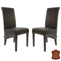 2 chaises style colonial en cuir pleine fleur brun Milan