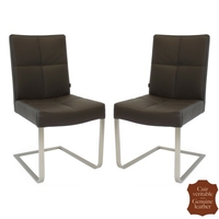 2 chaises en inox et cuir véritable marron Turin