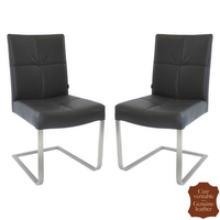 2 chaises en inox et cuir véritable noir Turin