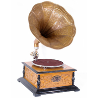 Gramophone fonctionnel en bois et laiton