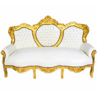 Canapé royal en bois hêtre doré et simili-cuir blanc Oslo