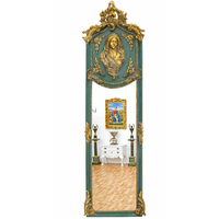 Miroir néoclassique en bois vert et doré 178x58cm Guernon