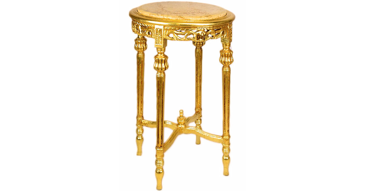 Guéridon Rond Style Louis XVI En Bois Doré - Diamètre 50 Cm, Hauteur 71.5 Cm