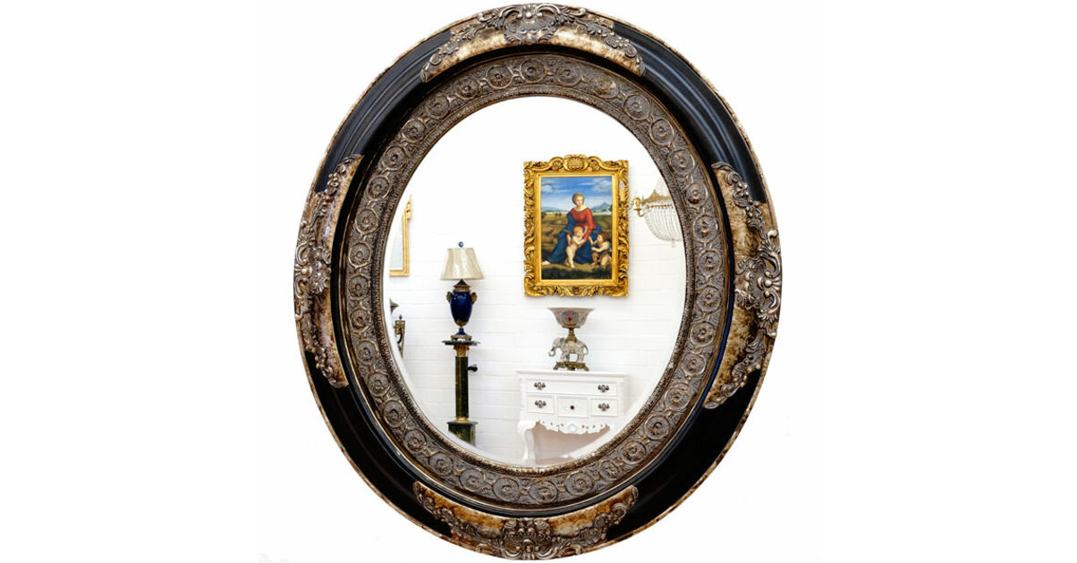 Miroir Mural Baroque/rococo Ovale 76x50 Cm - Cadre Résine Doré, Style Antique, Neuf