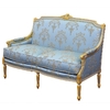 Canapé 2 places style Louis XVI en bois doré et tissu bleu Chambord