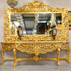 Console royale avec miroir style rococo en hêtre doré Balanzac