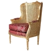 Bergère style Louis XVI en bois doré canné et tissu rouge Maurepas