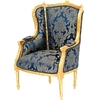 Fauteuil style Louis XVI en hêtre doré et tissu bleu Turgot