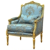 Bergère style Louis XVI en bois doré tissu bleu royal Chambord