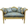 Banquette style Louis XVI en bois doré et tissu bleu Talcy