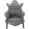 Fauteuil rococo en bois argenté et velours gris Dublin