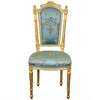 Chaise Marie-Antoinette en hêtre doré et tissu bleu Talcy