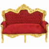 Canapé baroque royal en hêtre massif doré et velours rouge Stockholm