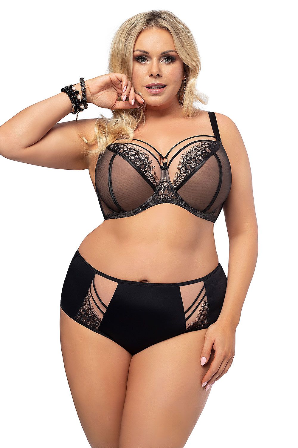 CULOTTE HAUTE EN RESILLE , DENTELLE ET MICROFIBRE NOIR ET CHAIR REF K 497 PARADISE GORSENIA MATTERHORN^