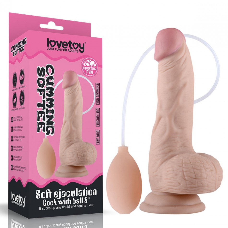 Gode Ventouse avec Testicules qui Ejacule - 19 cm