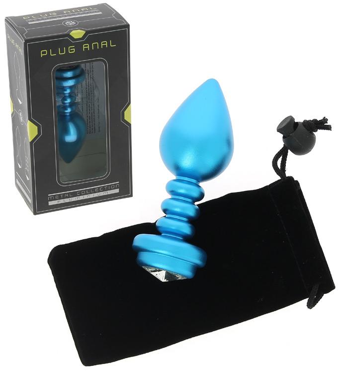 Plug anal bleu strié en aluminium Ø 3,3 cm
