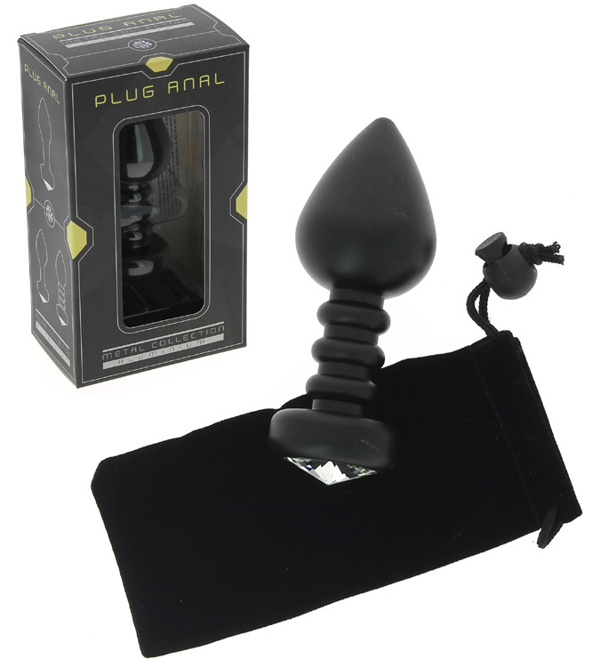 Plug anal noir strié en aluminium Ø 3,8 cm