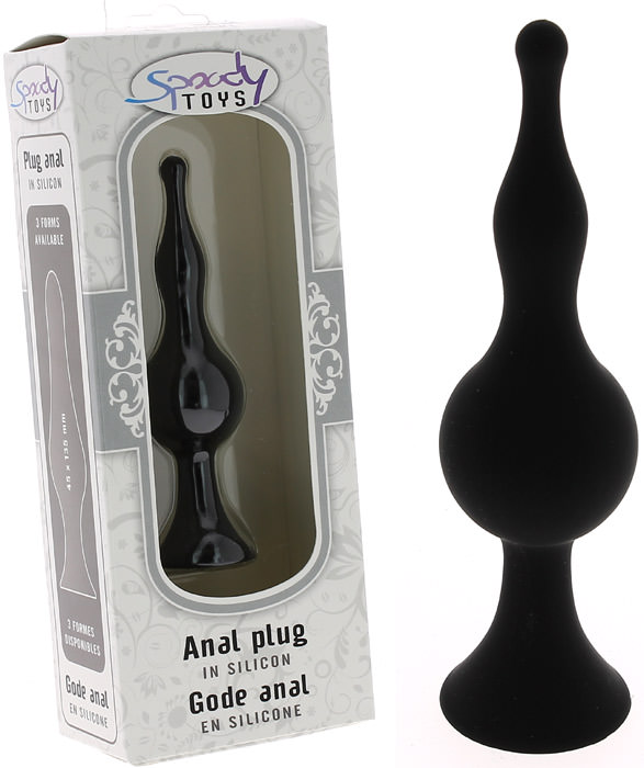 Gode anal à ventouse en silicone noir Medium - 12 cm