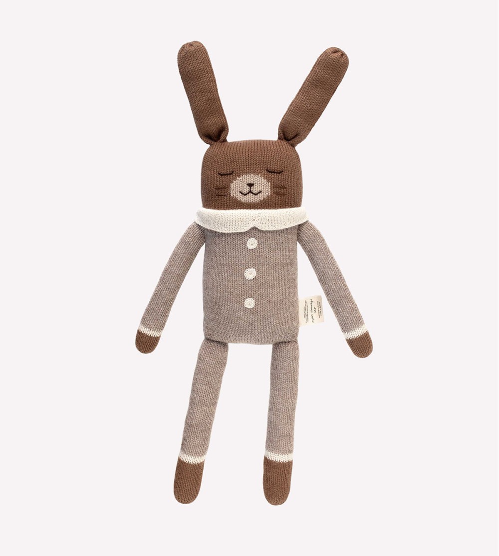 Grand doudou lapin  pull jacquard sienne