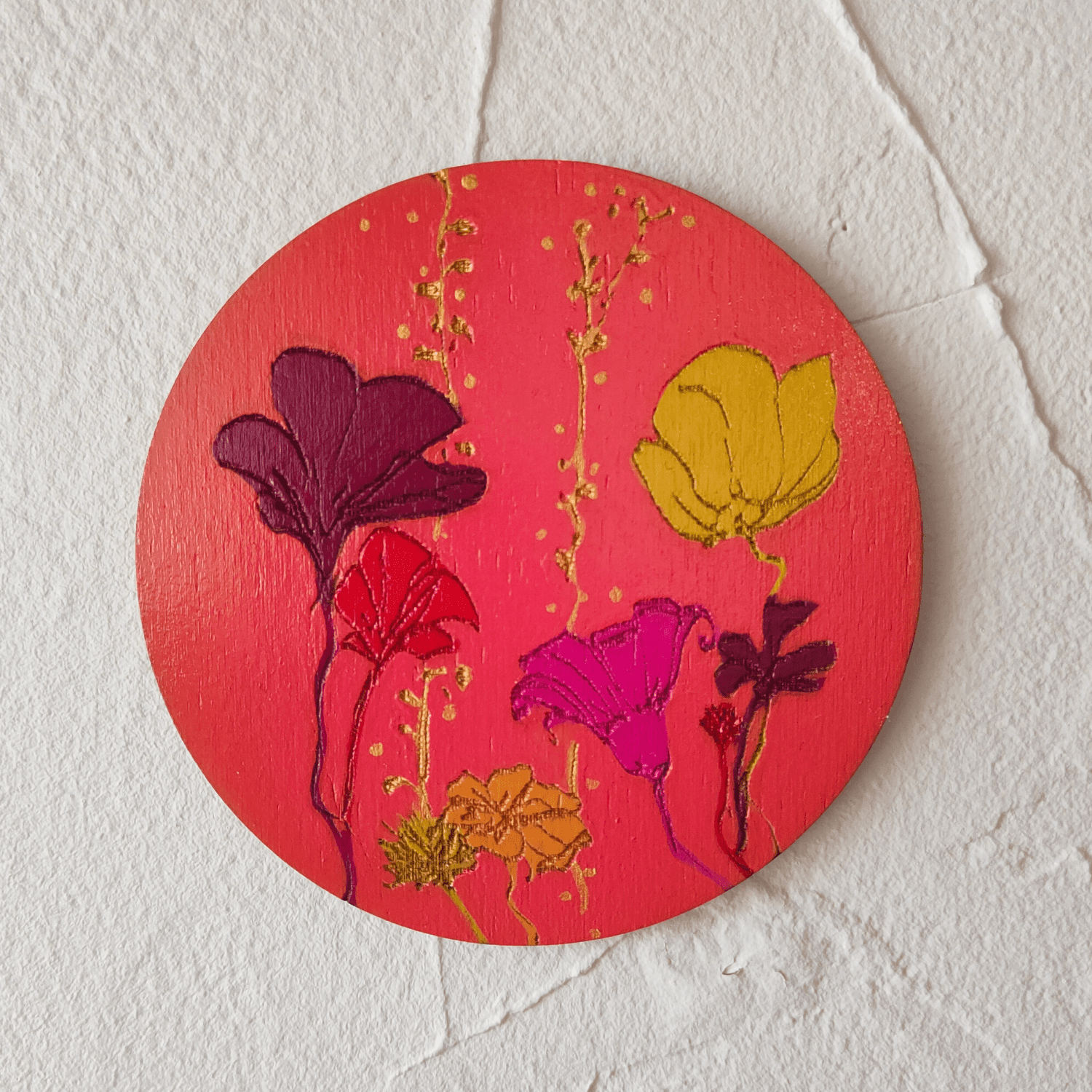 Jardin d'été fond corail  10cm x 10cm - Décoration murale - Bulle décorative - La découpe Mâconnaise