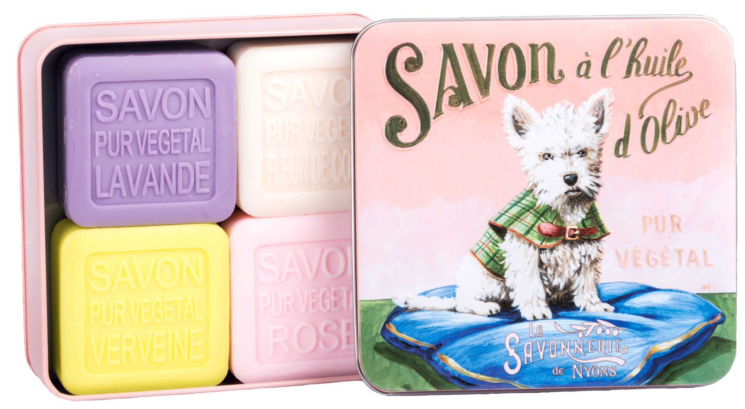 Boîte Métal Chien Westie & Savons 4x100g