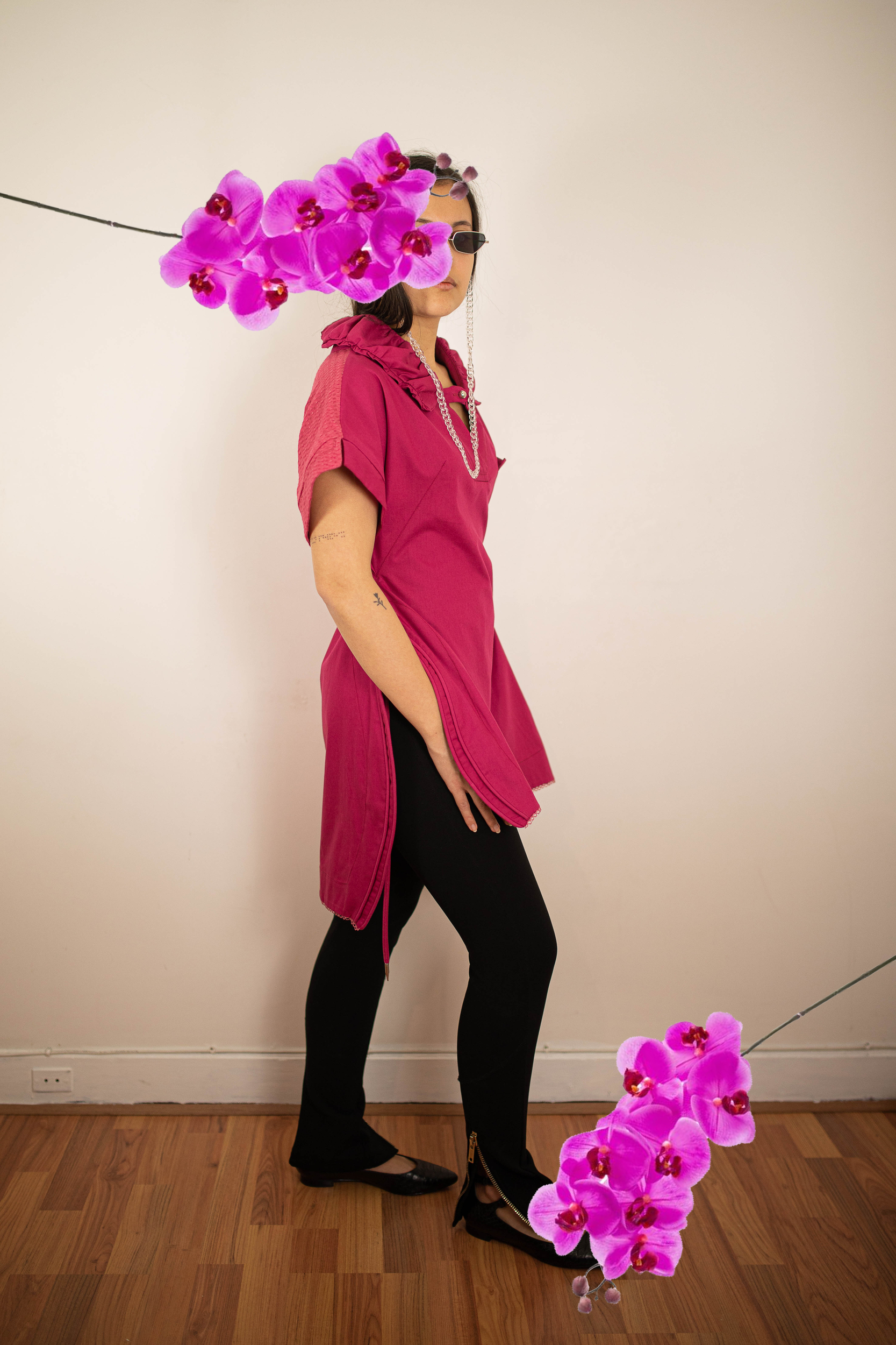 polo base fuschia popeline coton profil