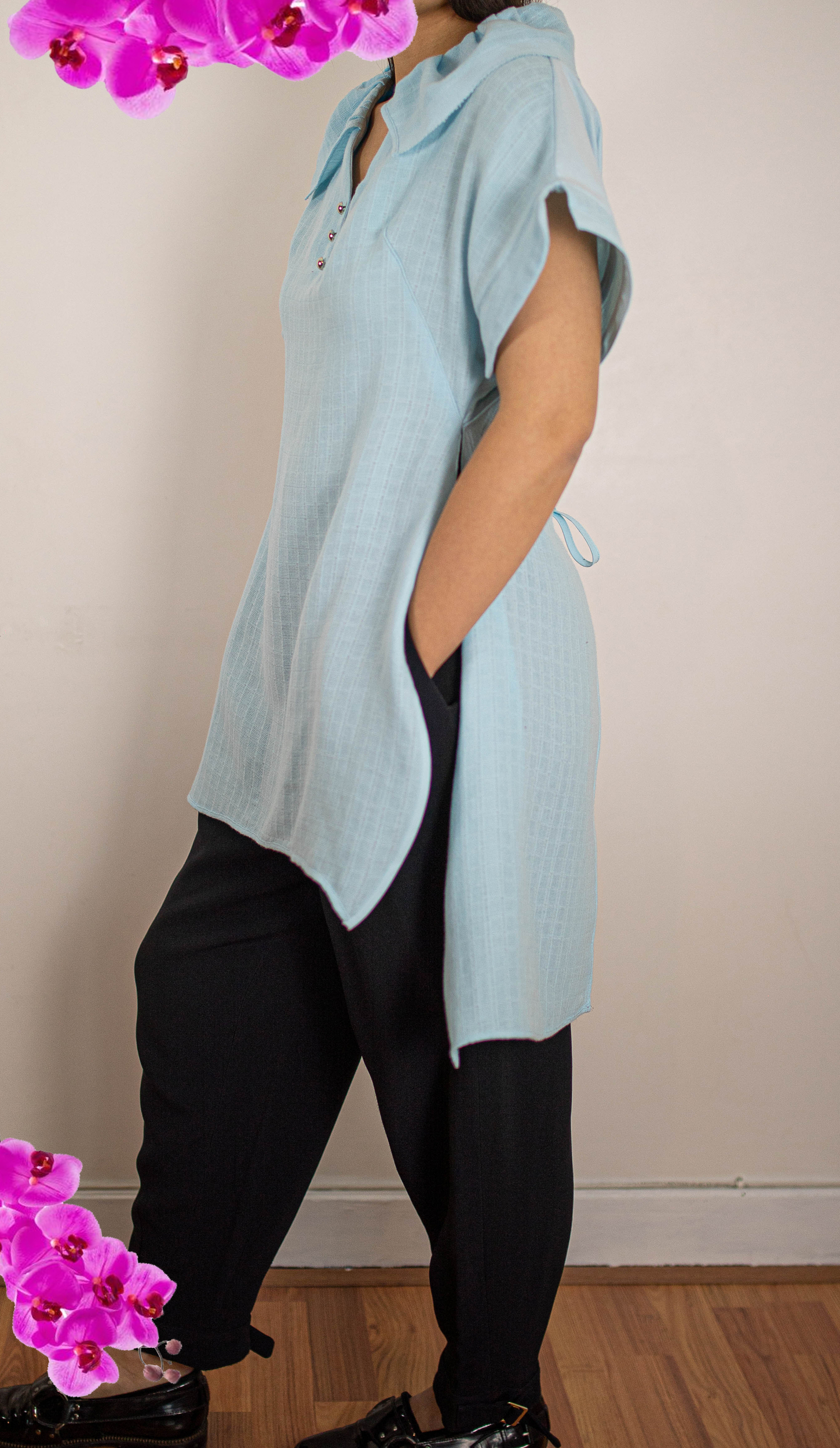 polo pure bleu coton profil