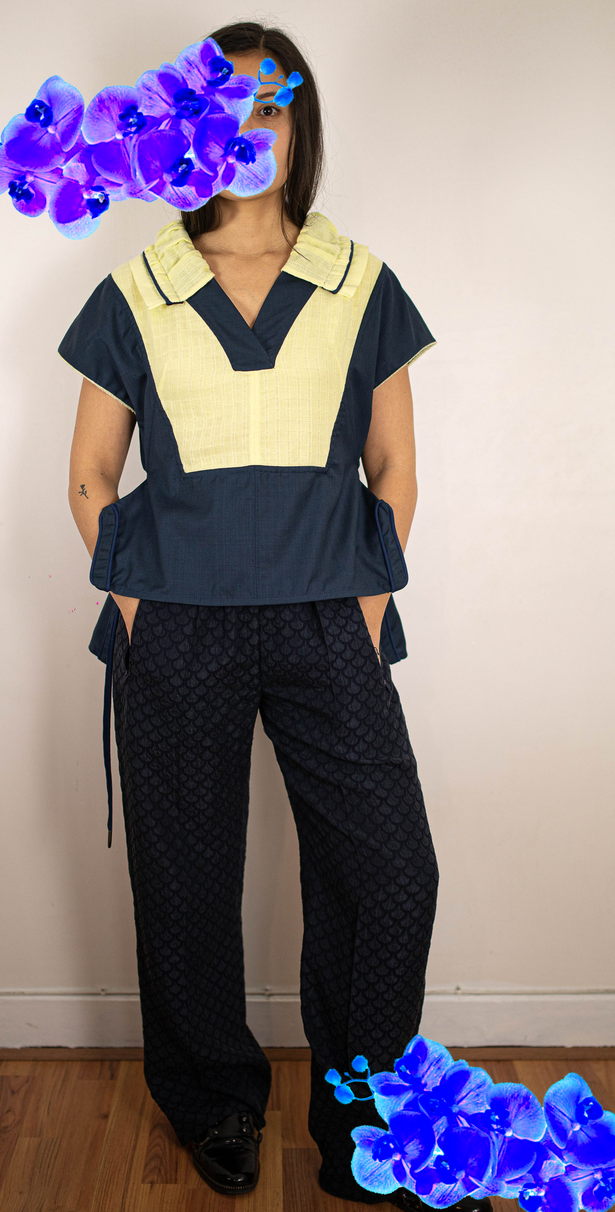 polo culture bleu et jaune coton laine devant