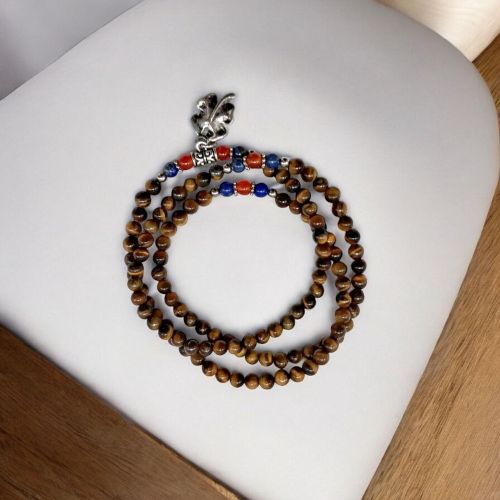 bracelet-plusieurs-rangs-oeil-de-tigre-trefle-a-4-feuilles