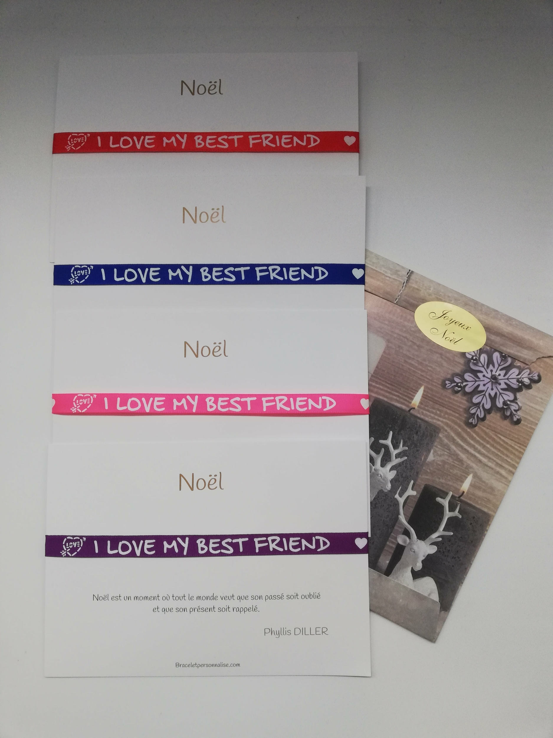 cadeau noel entre copine bracelet I love py best friend et carte pour les fêtes avec citation