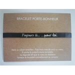 bracelet tissus femme de couleur noir avec inscription Toujours là pour toi sur une carte message