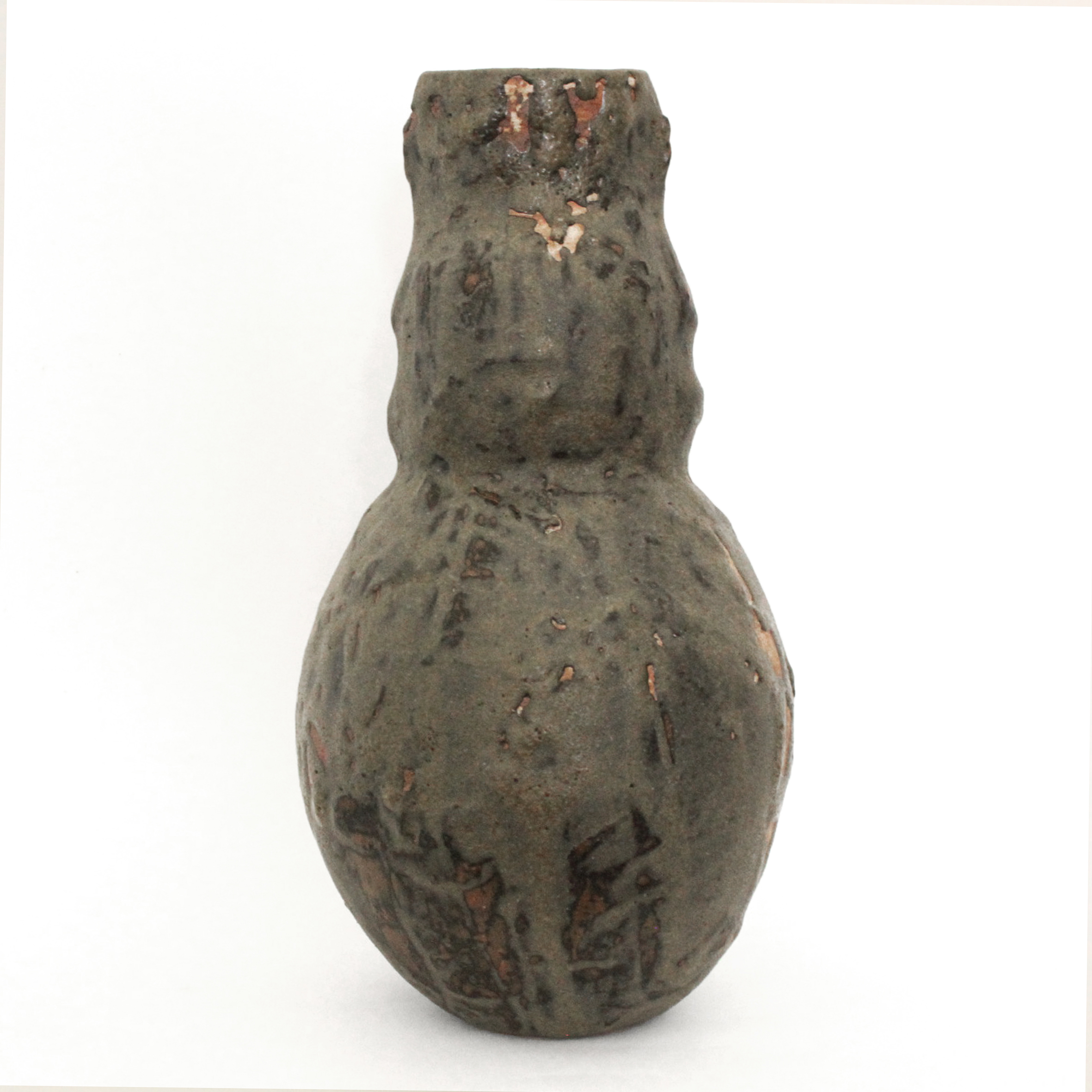 Grand vase totem au colombin en grès texturé H34cm