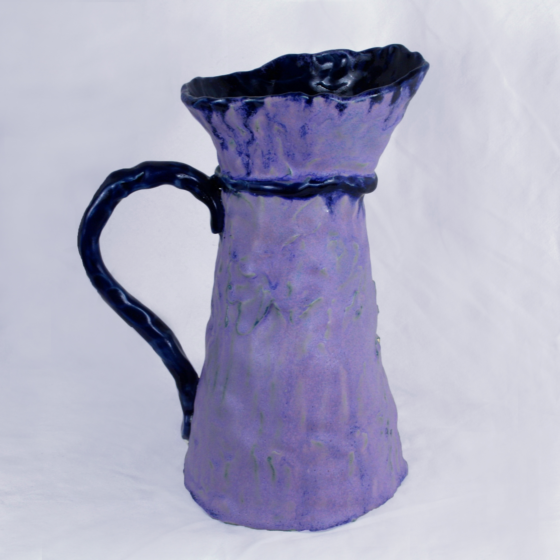 Grand vase pichet violet en grès modelé 1,2l/H26cm